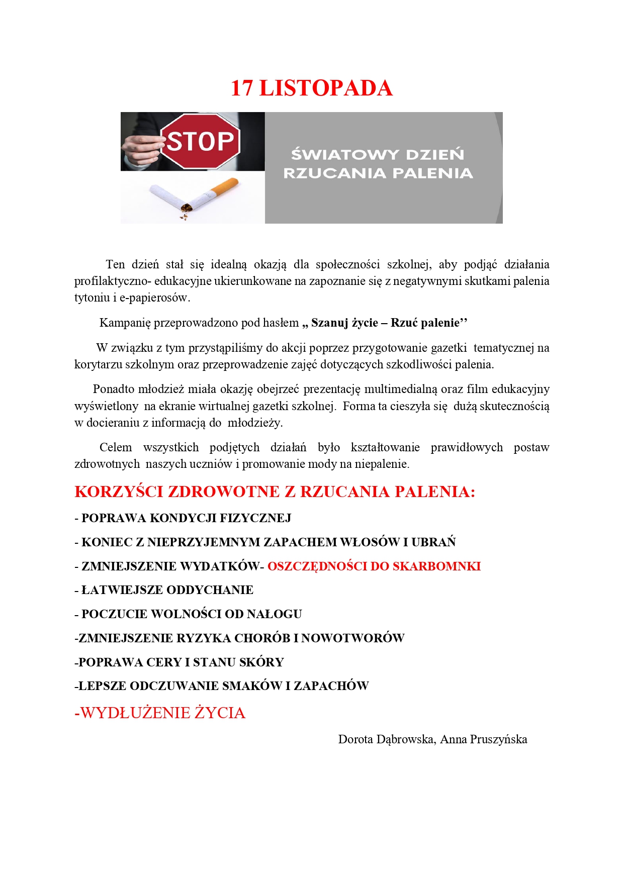 17 LISTOPADA Światowy Dzień Rzucania Palenia Tytoniu page 0001