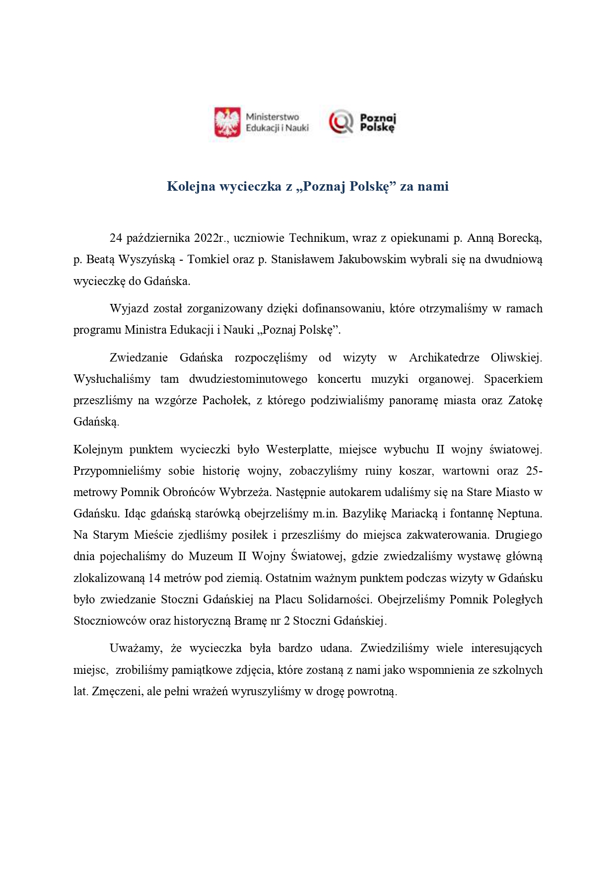 Kolejna wycieczka z Poznaj Polskę za nami page 0001